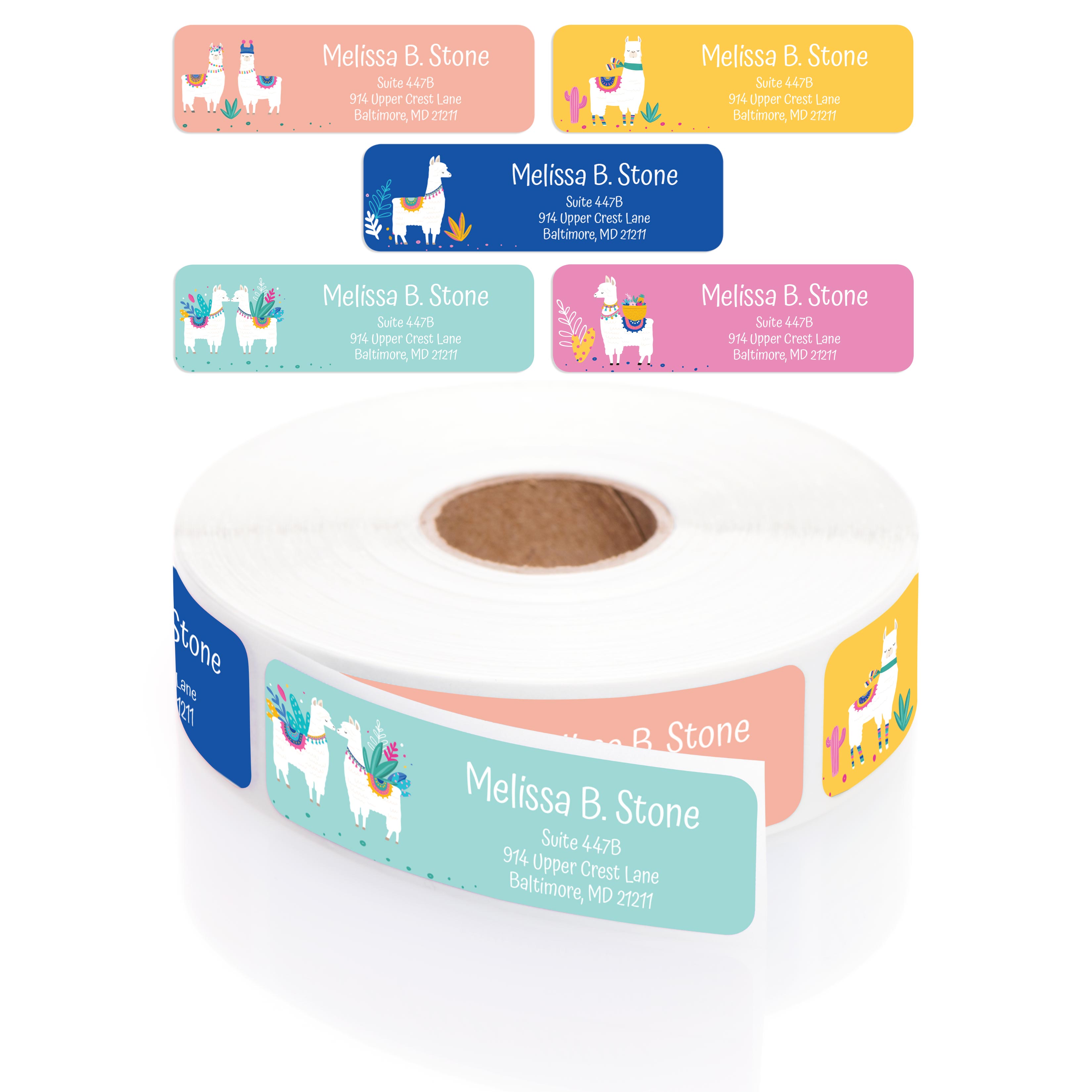 Lovely Llama Personalized Return Address Labels On A Roll With Dispenser