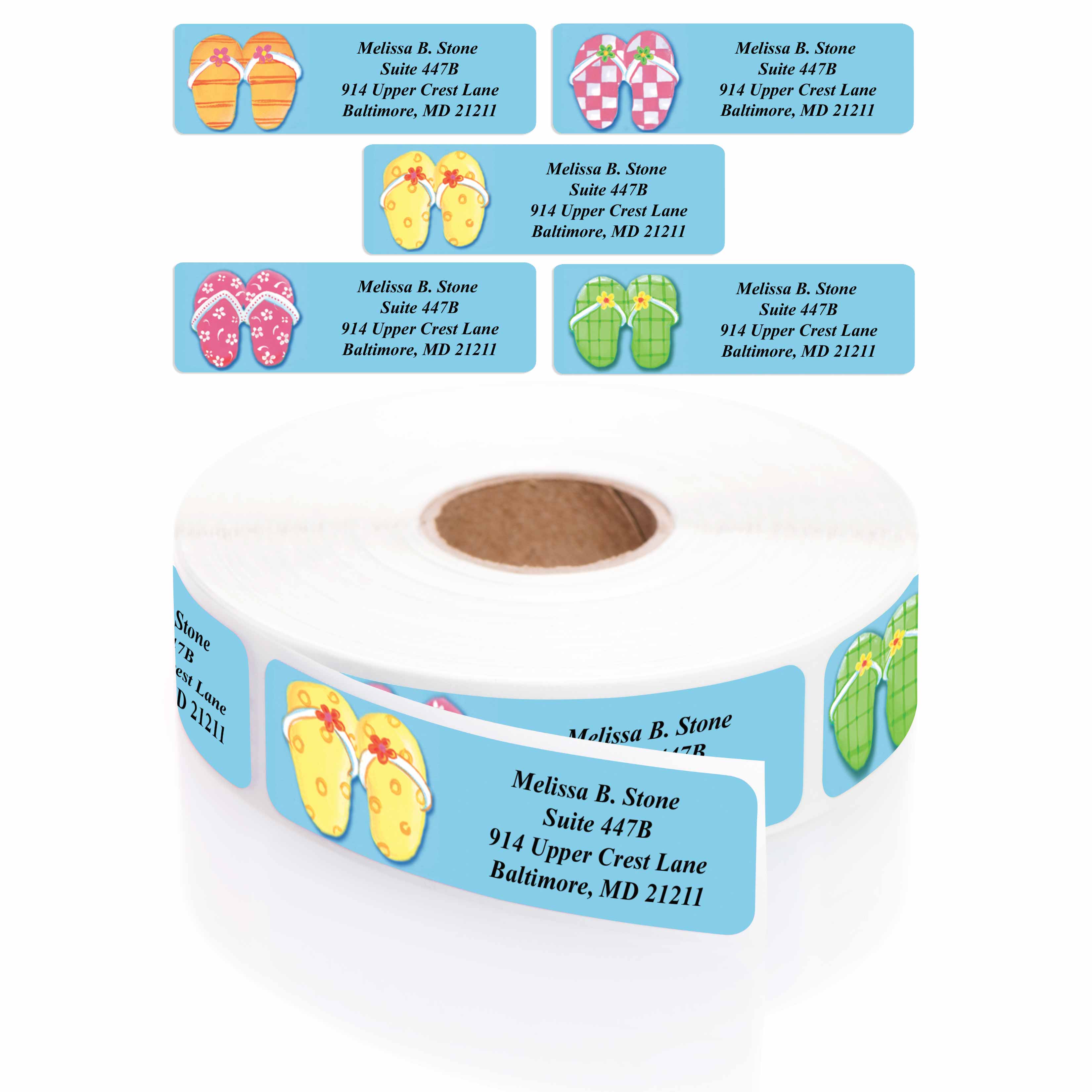 Flip Flops Designer Rolled Address Label Assortment