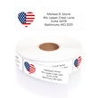 American Flag Heart Rolled Address Labels with Dispenser