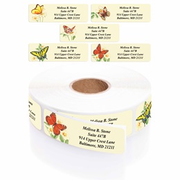 Butterfly Designer Rolled Address Labels With Plastic Dispenser