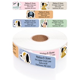 Modern Dogs Designer Rolled Address Labels with Elegant Plastic Dispenser