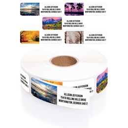 Scenic Landscape Assorted Rolled Address Labels with Elegant Plastic Dispenser