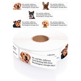 Alternating Dogs Rolled Address Labels with Elegant Plastic Dispenser