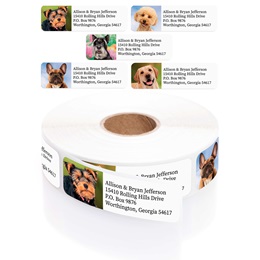 Assorted Dogs Rolled Address Labels with Elegant Plastic Dispenser