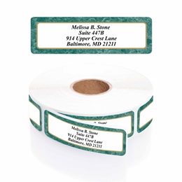 Green Marble Designer Rolled Address Labels With Elegant Dispenser