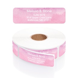 Pink Watercolor Designer Rolled Address Labels with Elegant Plastic Dispenser