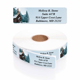 Church In Snow Designer Rolled Address Labels