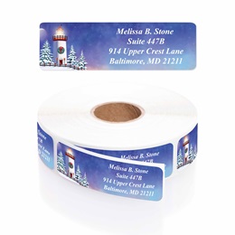 Snowy Lighthouse Designer Rolled Address Labels