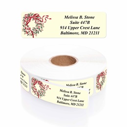 Holly Wreath Designer Rolled Address Labels