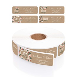 Holiday Faux Kraft Designer Rolled Address Labels with Elegant Plastic Dispenser