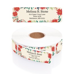 Ivory Holiday Floral Designer Rolled Address Labels with Elegant Plastic Dispenser