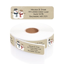 Kraft Snowmen Designer Rolled Address Labels with Elegant Plastic Dispenser