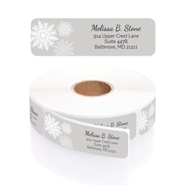 Winter Snowflakes Designer Rolled Address Labels with Elegant Plastic Dispenser