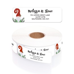 Holiday Gnome Designer Rolled Address Labels with Elegant Plastic Dispenser