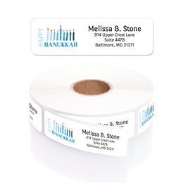 Happy Hanukkah Menorah Designer Rolled Address Labels with Elegant Plastic Dispenser