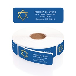 Star of David Gold Foil Star Designer Rolled Address Labels with Elegant Plastic Dispenser