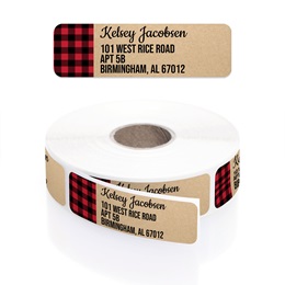 Buffalo Check Faux Kraft Rolled Address Labels with Elegant Plastic Dispenser