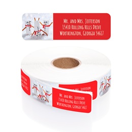 Marshmallow Snowman Designer Rolled Address Labels with Elegant Plastic Dispenser