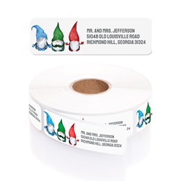 Watercolor Gnome Trio Rolled Address Labels with Elegant Plastic Dispenser