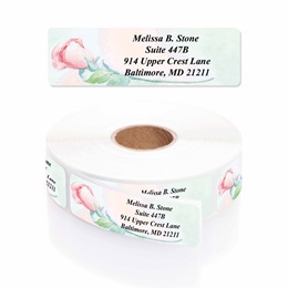 Soft Roses Designer Rolled Address Labels With Elegant Dispenser