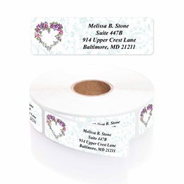 Floral Heart Wreath Designer Rolled Address Labels