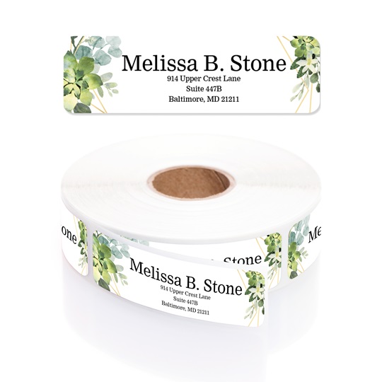 Greenery Gold Frames Designer Rolled Address Labels with Elegant Plastic  Dispenser
