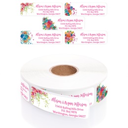 Bright Watercolor Floral Assorted Rolled Address Labels with Elegant Plastic Dispenser