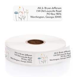 Clear Wildflower Rolled Address Labels with Elegant Plastic Dispenser
