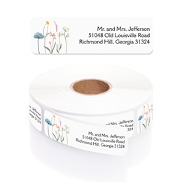 White Wildflower Rolled Address Labels with Elegant Plastic Dispenser