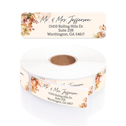 Rust Orange Floral Rolled Address Labels with Elegant Plastic Dispenser