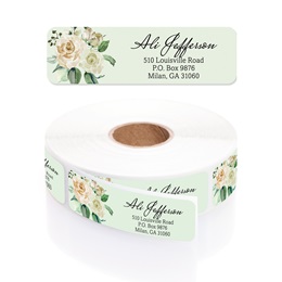 Green Floral Watercolor Rolled Address Labels with Dispenser