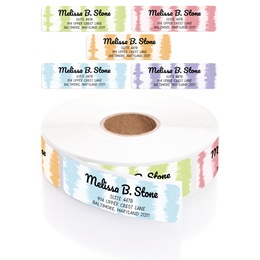 Modern Tie Dye Assorted Rolled Address Labels with Elegant Plastic Dispenser