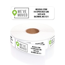 We've Moved Location Marker Designer Rolled Address Labels with Elegant Plastic Dispenser