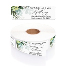 Future Mr and Mrs Greenery Rolled Rolled Address Labels with Elegant Plastic Dispenser
