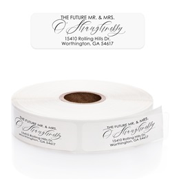 Future Mr and Mrs Clear Rolled Address Labels with Elegant Plastic Dispenser