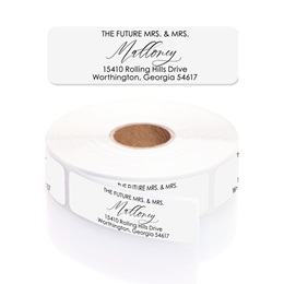 Future Mrs and Mrs White Rolled Address Labels with Elegant Plastic Dispenser