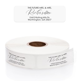 Future Mrs and Mrs Clear Rolled Address Labels with Elegant Plastic Dispenser