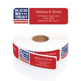 In God We Trust Designer Rolled Address Labels with Elegant Plastic Dispenser