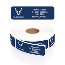 Navy Blue US Air Force Designer Rolled Address Labels with Elegant Plastic Dispenser