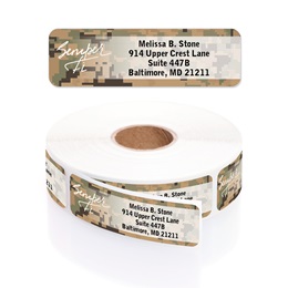 Camo US Marines Semper Fi Designer Rolled Address Labels with Elegant Plastic Dispenser