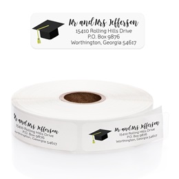 Clear Graduation Cap Rolled Address Labels with Elegant Plastic Dispenser