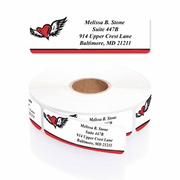 Red Heart With Wings Designer Rolled Address Labels