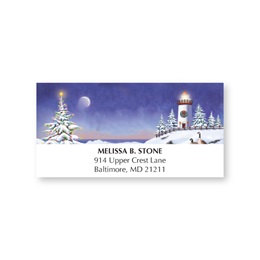 Snowy Lighthouse Holiday Address Labels