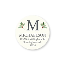 Mistletoe Monogram Round Sheeted Address Labels