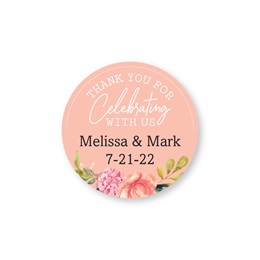 Personalized Coral Floral Thank You for Celebrating with Us Round Sheeted Labels