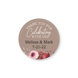 Personalized Taupe Boho Floral Thank You for Celebrating with Us Round Sheeted Labels