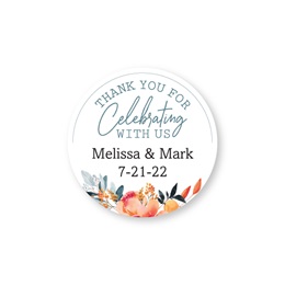 Personalized Coral & Navy Floral Thank You for Celebrating with Us Round Sheeted Labels