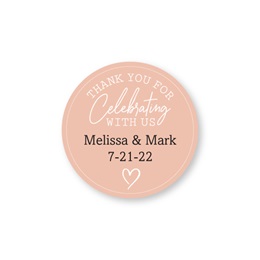 Personalized Blush Heart Thank You for Celebrating with Us Round Sheeted Labels