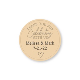 Personalized Beige Heart Thank You for Celebrating with Us Round Sheeted Labels