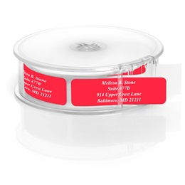 Red Rolled Personalized Name And Address Labels With White Print